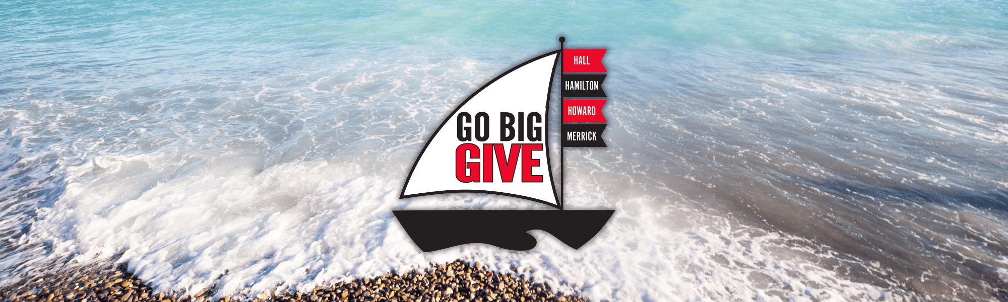Go Big GIVE sailboat logo in front of an ocean