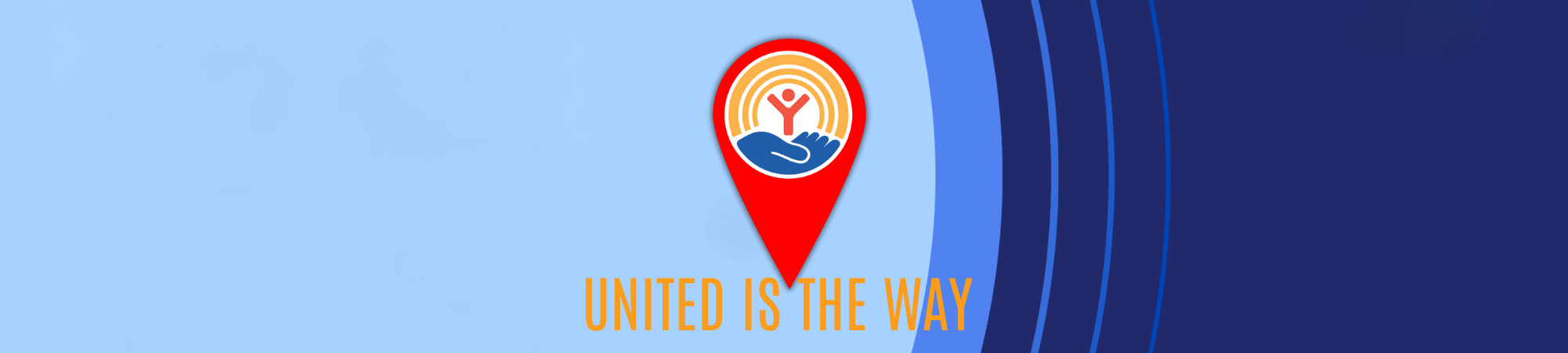 The words United is the Way sit under a location marker with the Untied Way logo in the middle.