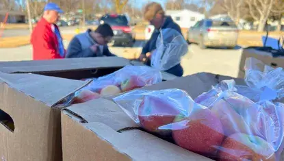 Volunteers sort and hand out food at the Howard/Greeley County Food Pantry in St. Paul in March of 2025.